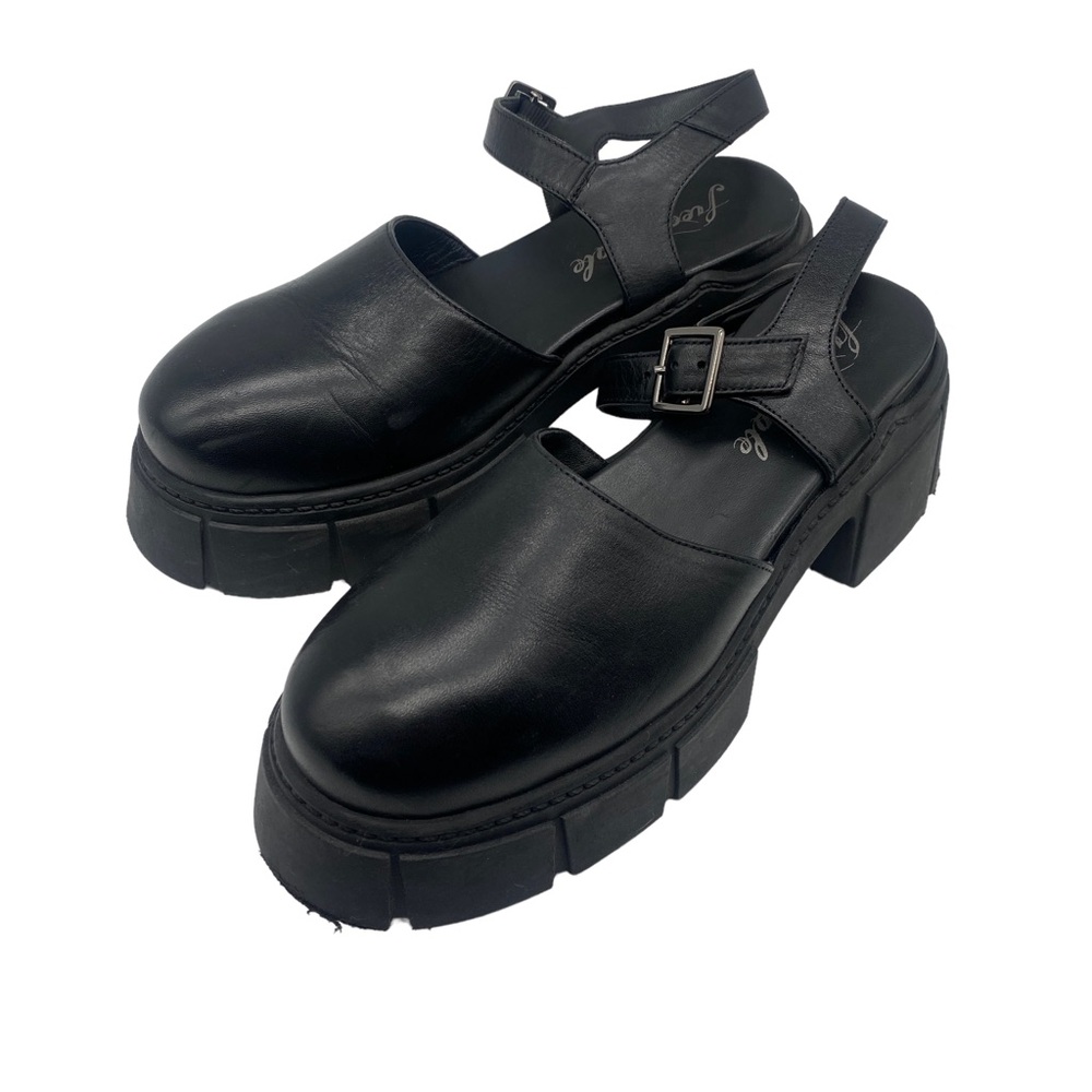 Free People Milan Mary Jane Black Leather Chunky Size 37.5 - Picture 3 of 7